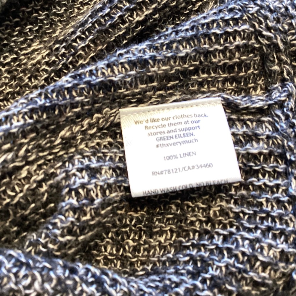 Eileen Fisher Women XL Black White Marled 100% Linen Open Front Cardigan Sweater - Picture 7 of 7